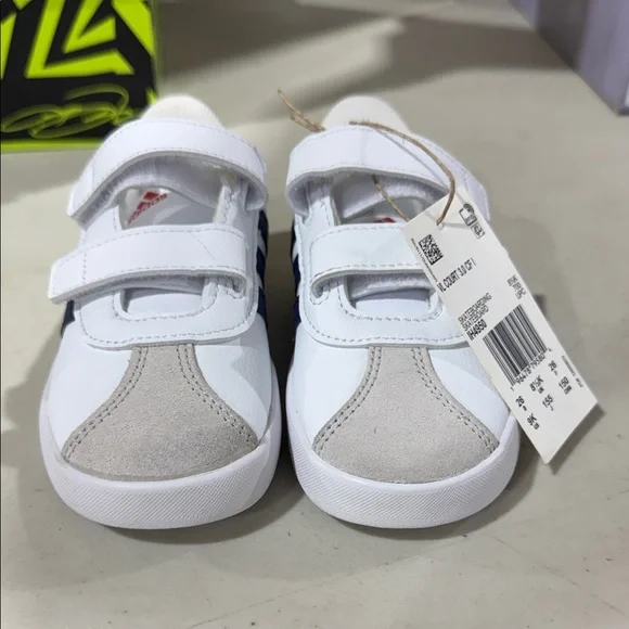 Kids White and Blue Sneakers with Red Accents - Picture 2 of 5